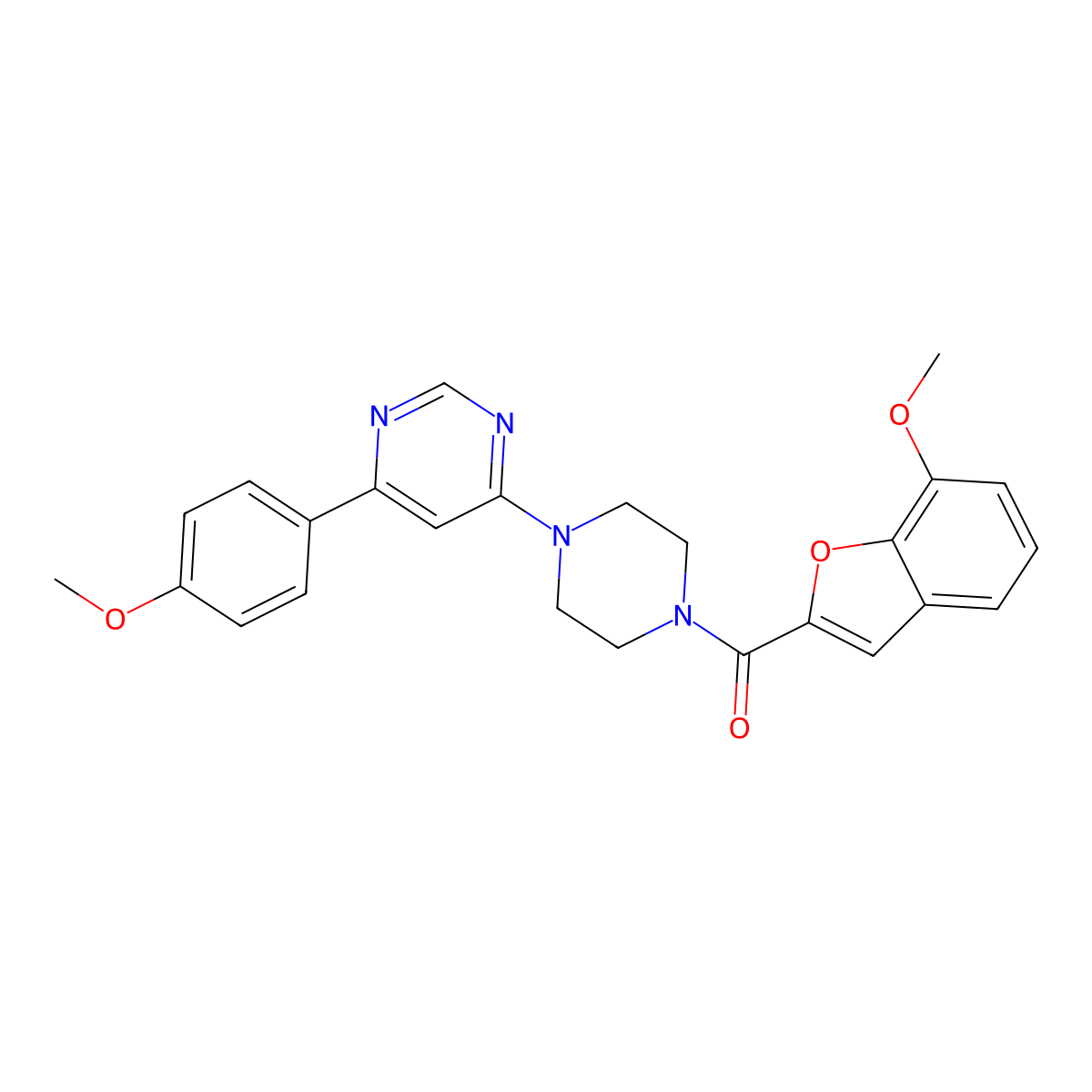 (7-Methoxybenzofuran-2-yl)(4-(6-(4-methoxyphenyl)pyrimidin-4-yl)piperazin-1-yl)methanone molecular structure, CAS 1351614-30-6