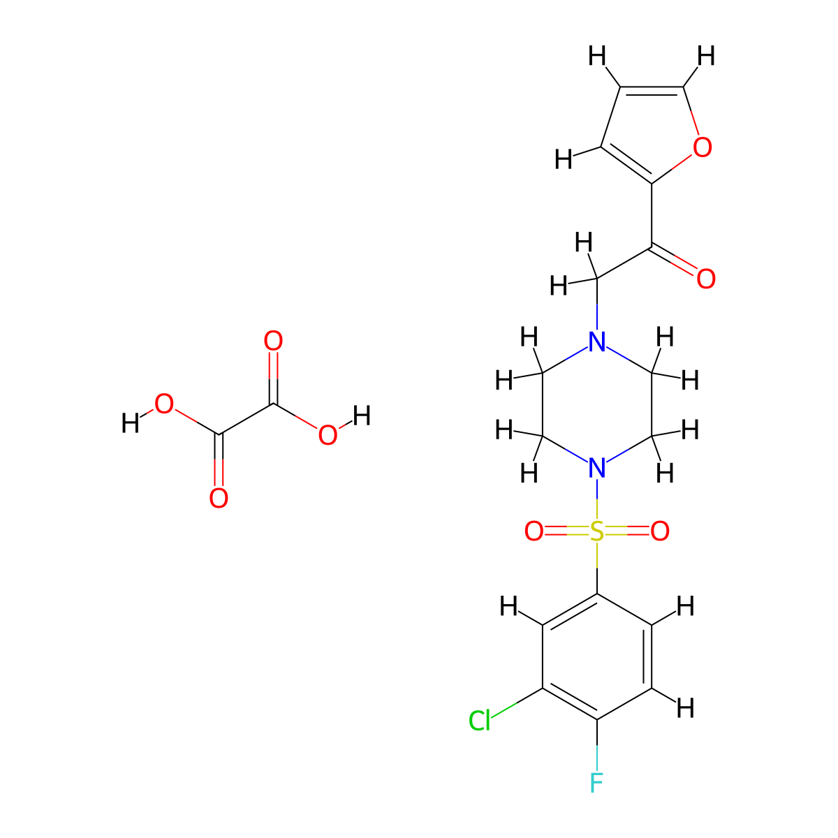 2-(4-((3-Chloro-4-fluorophenyl)sulfonyl)piperazin-1-yl)-1-(furan-2-yl)ethanone oxalate molecular structure, CAS 1351614-37-3