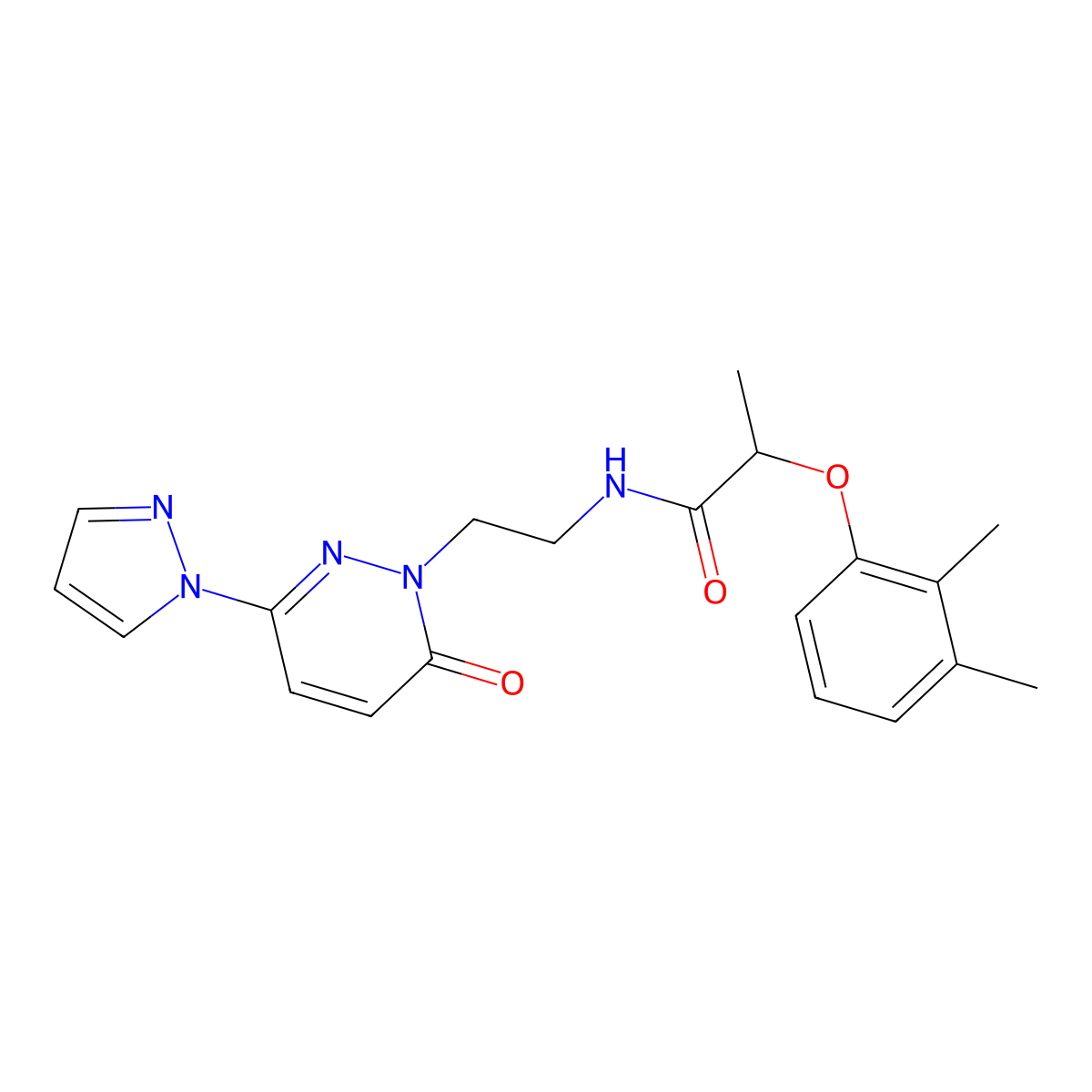 2-(2,3-dimethylphenoxy)-N-(2-(6-oxo-3-(1H-pyrazol-1-yl)pyridazin-1(6H)-yl)ethyl)propanamide molecular structure, CAS 1351614-38-4