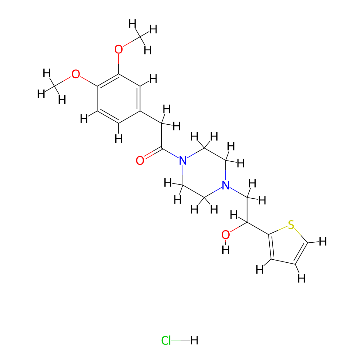 2-(3,4-Dimethoxyphenyl)-1-(4-(2-hydroxy-2-(thiophen-2-yl)ethyl)piperazin-1-yl)ethanone hydrochloride molecular structure, CAS 1351614-39-5