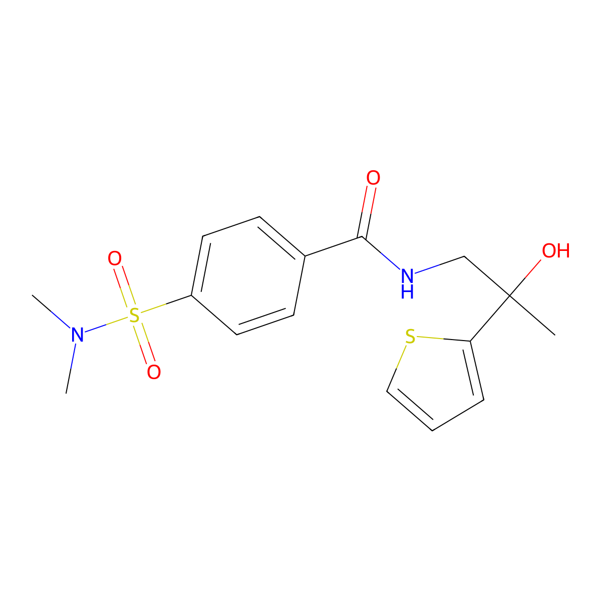4-(N,N-dimethylsulfamoyl)-N-(2-hydroxy-2-(thiophen-2-yl)propyl)benzamide molecular structure, CAS 1351614-42-0