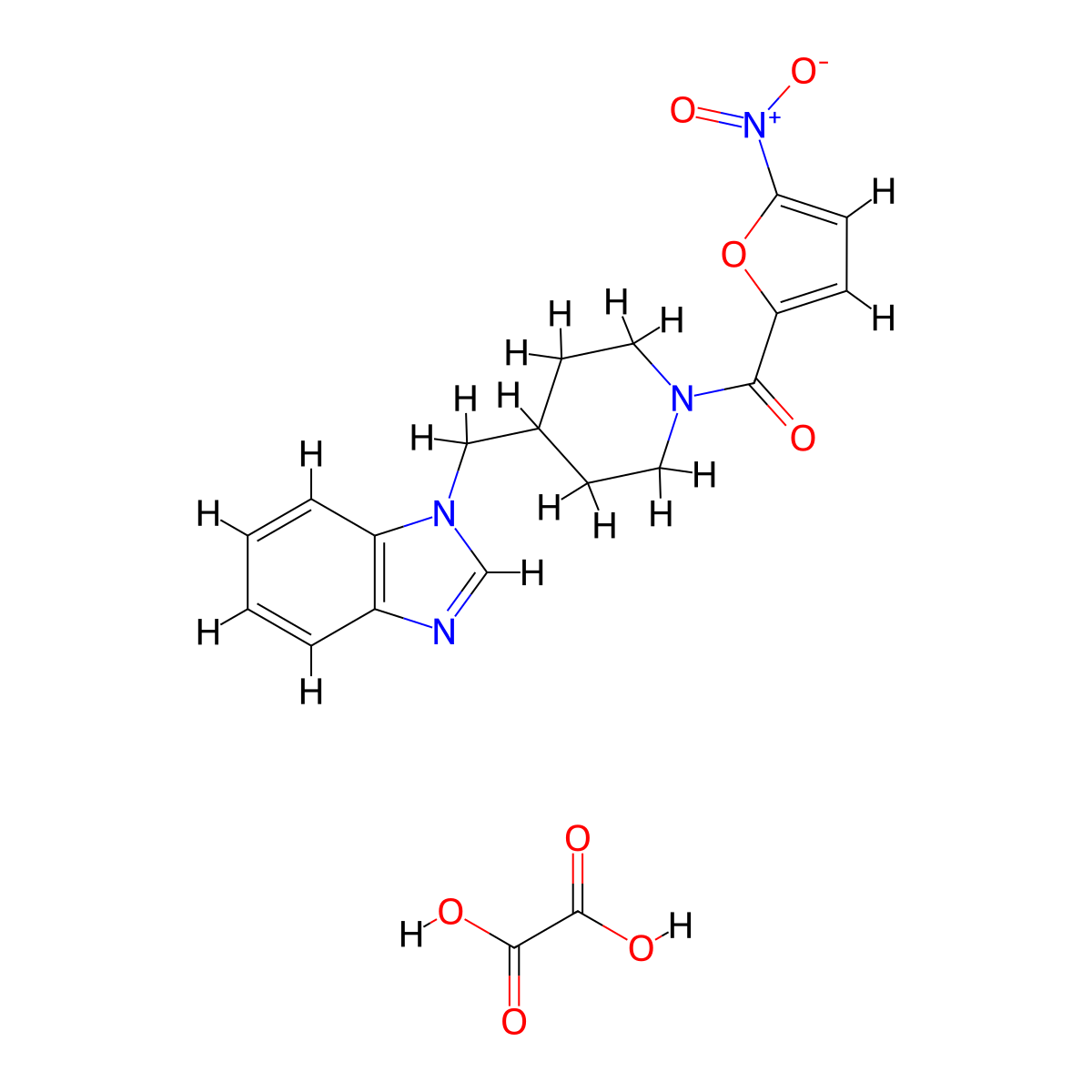 (4-((1H-benzo[d]imidazol-1-yl)methyl)piperidin-1-yl)(5-nitrofuran-2-yl)methanone oxalate molecular structure, CAS 1351614-43-1