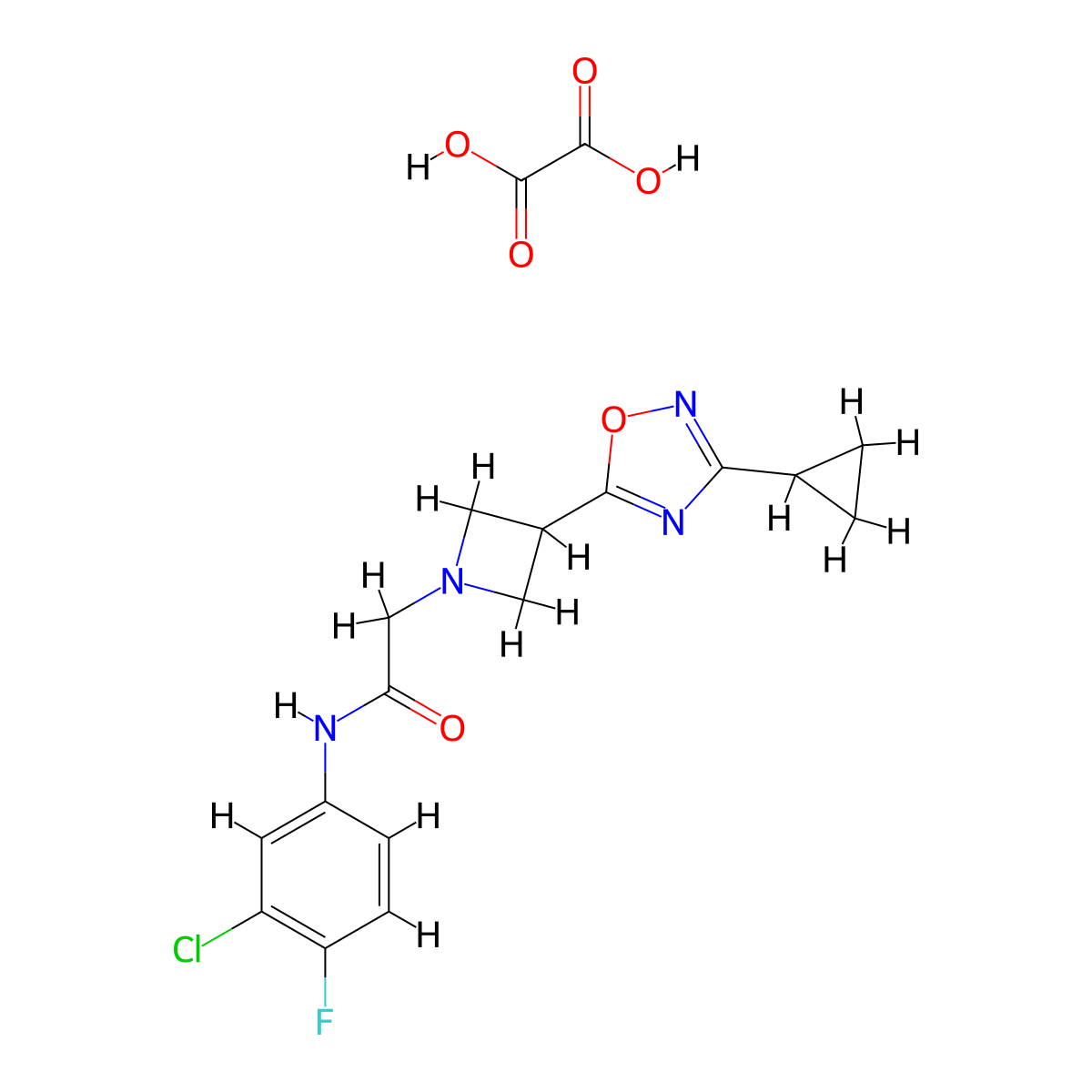 N-(3-chloro-4-fluorophenyl)-2-(3-(3-cyclopropyl-1,2,4-oxadiazol-5-yl)azetidin-1-yl)acetamide oxalate molecular structure, CAS 1351614-47-5