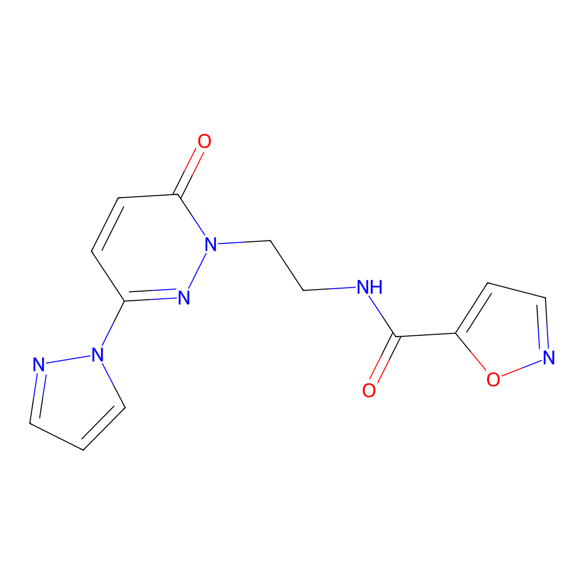N-(2-(6-oxo-3-(1H-pyrazol-1-yl)pyridazin-1(6H)-yl)ethyl)isoxazole-5-carboxamide molecular structure, CAS 1351614-48-6