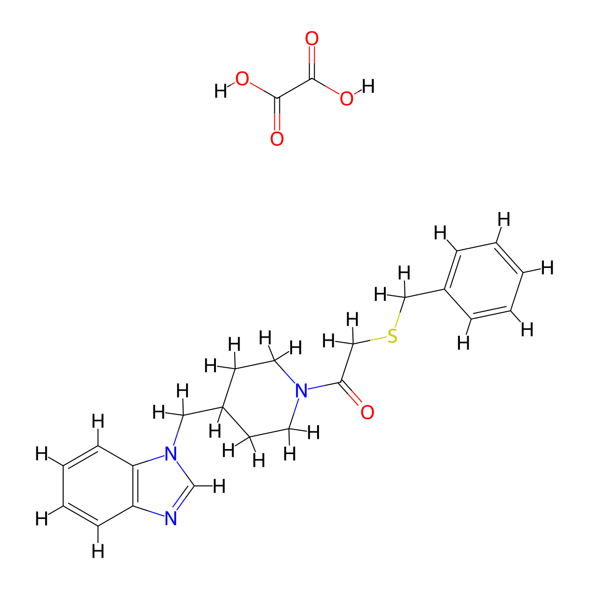 1-(4-((1H-benzo[d]imidazol-1-yl)methyl)piperidin-1-yl)-2-(benzylthio)ethanone oxalate molecular structure, CAS 1351614-53-3