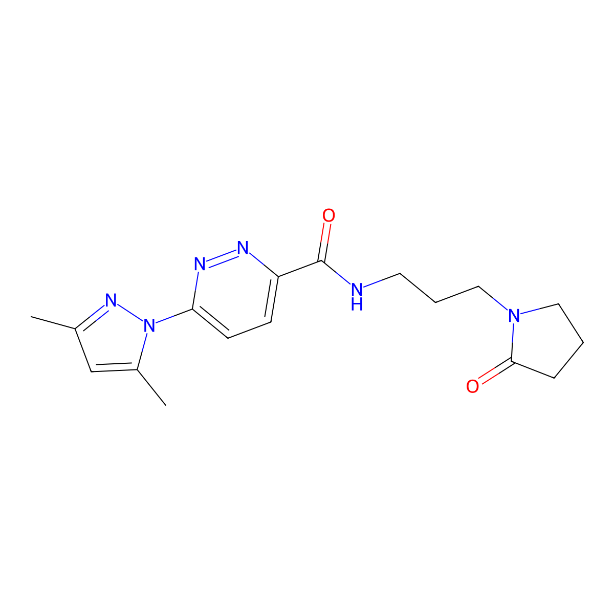 6-(3,5-dimethyl-1H-pyrazol-1-yl)-N-(3-(2-oxopyrrolidin-1-yl)propyl)pyridazine-3-carboxamide molecular structure, CAS 1351614-58-8