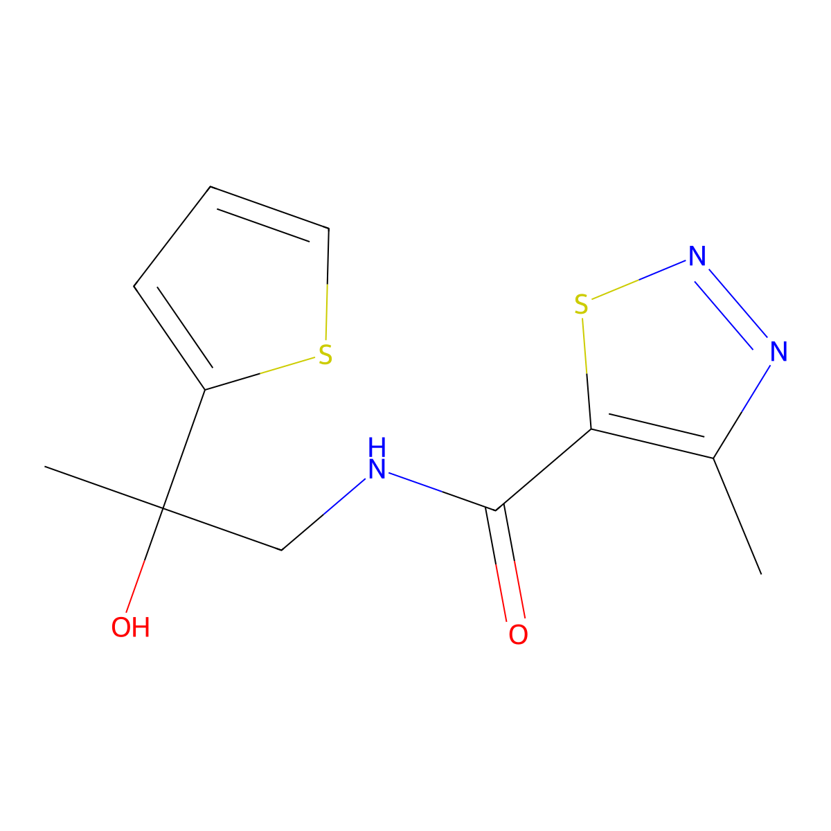 N-[2-hydroxy-2-(thiophen-2-yl)propyl]-4-methyl-1,2,3-thiadiazole-5-carboxamide molecular structure, CAS 1351614-60-2