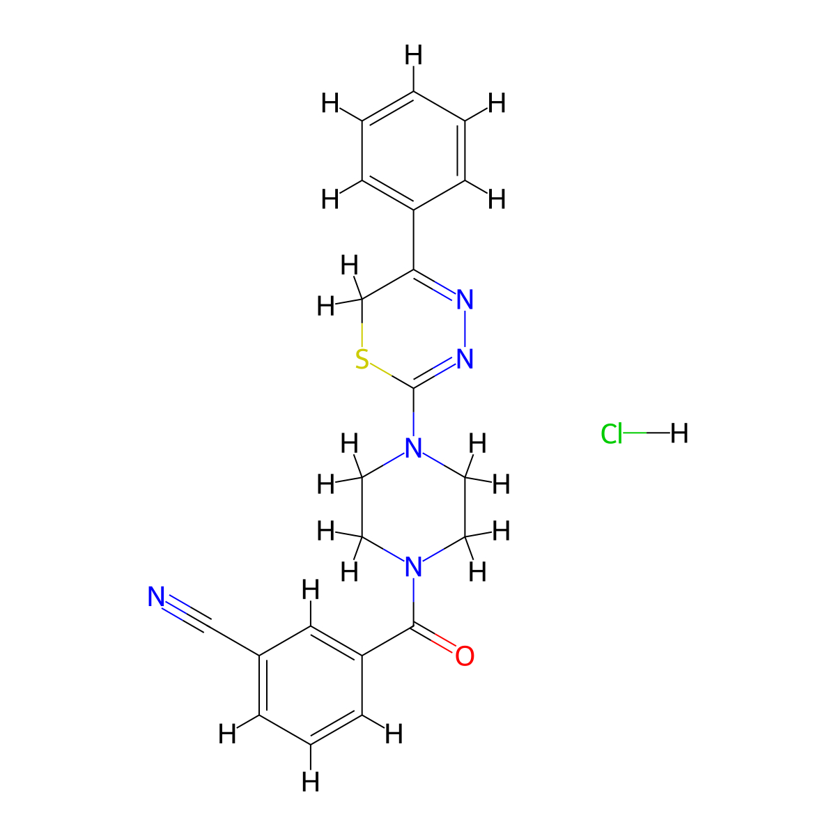 3-(4-(5-phenyl-6H-1,3,4-thiadiazin-2-yl)piperazine-1-carbonyl)benzonitrile hydrochloride molecular structure, CAS 1351614-62-4