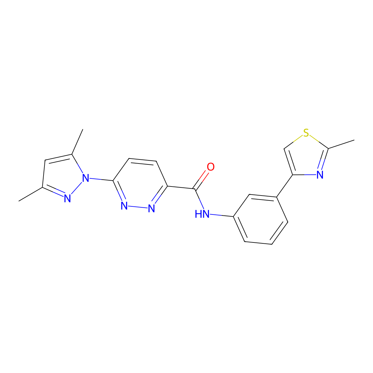 6-(3,5-dimethyl-1H-pyrazol-1-yl)-N-(3-(2-methylthiazol-4-yl)phenyl)pyridazine-3-carboxamide molecular structure, CAS 1351614-64-6