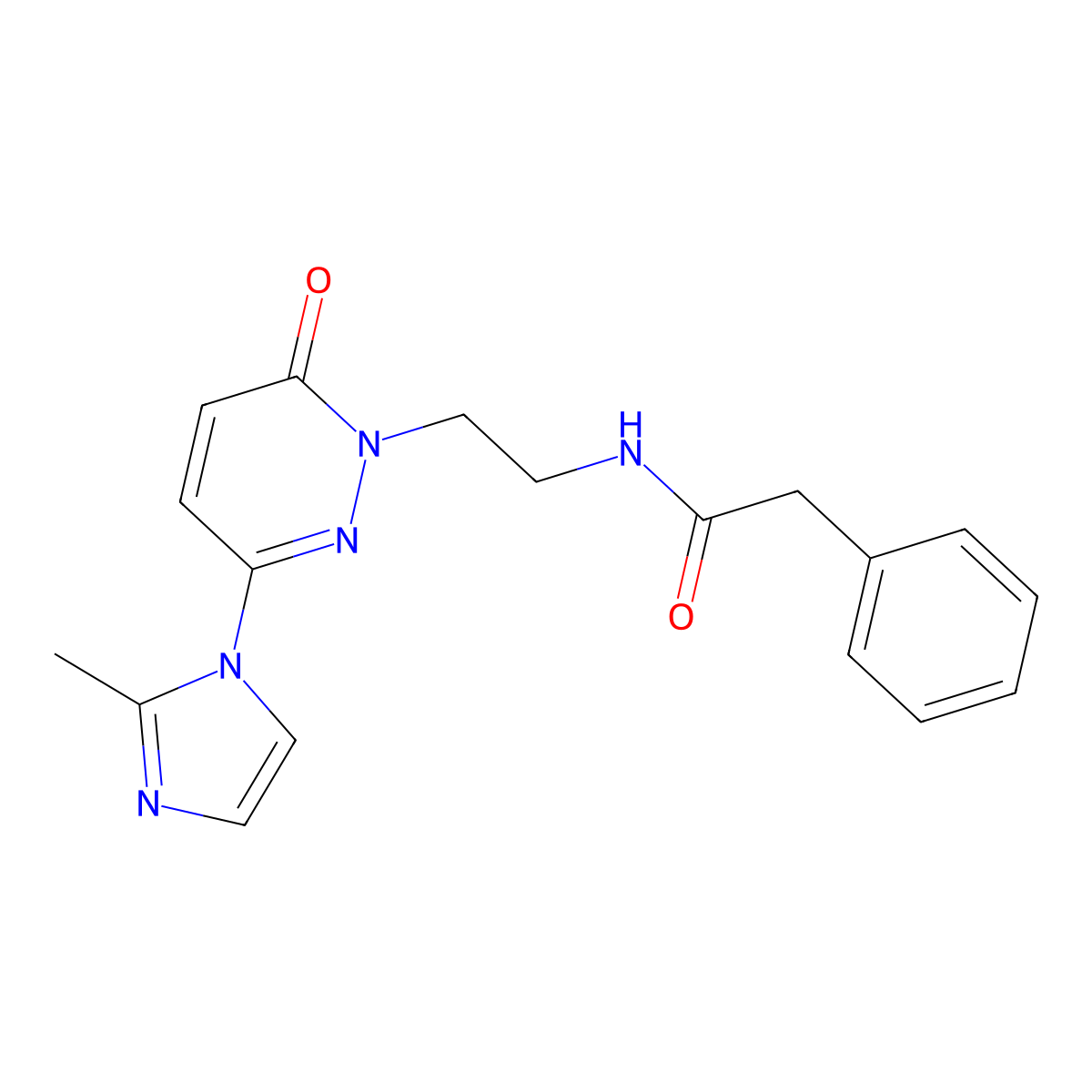 N-(2-(3-(2-methyl-1H-imidazol-1-yl)-6-oxopyridazin-1(6H)-yl)ethyl)-2-phenylacetamide molecular structure, CAS 1351614-65-7