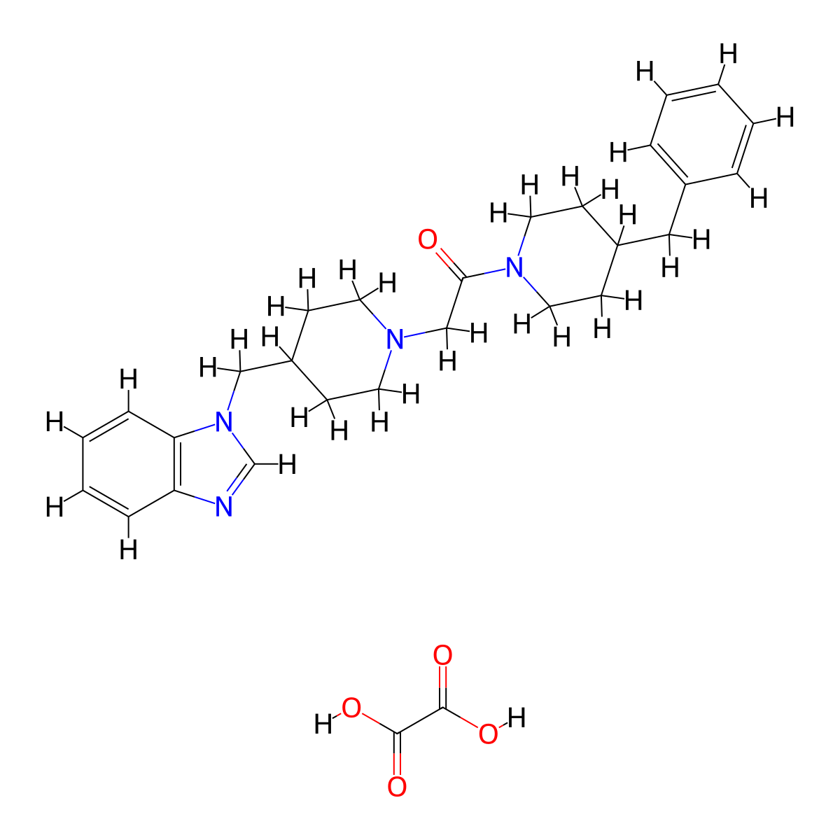 2-(4-((1H-benzo[d]imidazol-1-yl)methyl)piperidin-1-yl)-1-(4-benzylpiperidin-1-yl)ethanone oxalate molecular structure, CAS 1351614-67-9
