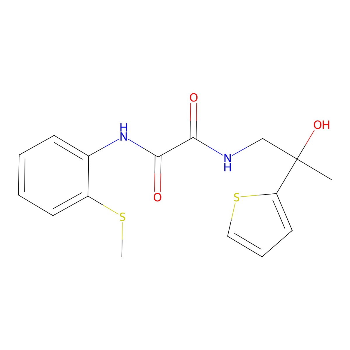 N1-(2-hydroxy-2-(thiophen-2-yl)propyl)-N2-(2-(methylthio)phenyl)oxalamide molecular structure, CAS 1351614-68-0