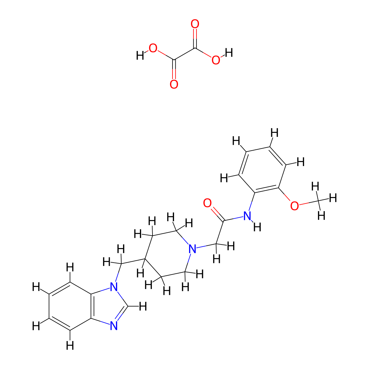 2-(4-((1H-benzo[d]imidazol-1-yl)methyl)piperidin-1-yl)-N-(2-methoxyphenyl)acetamide oxalate molecular structure, CAS 1351614-73-7