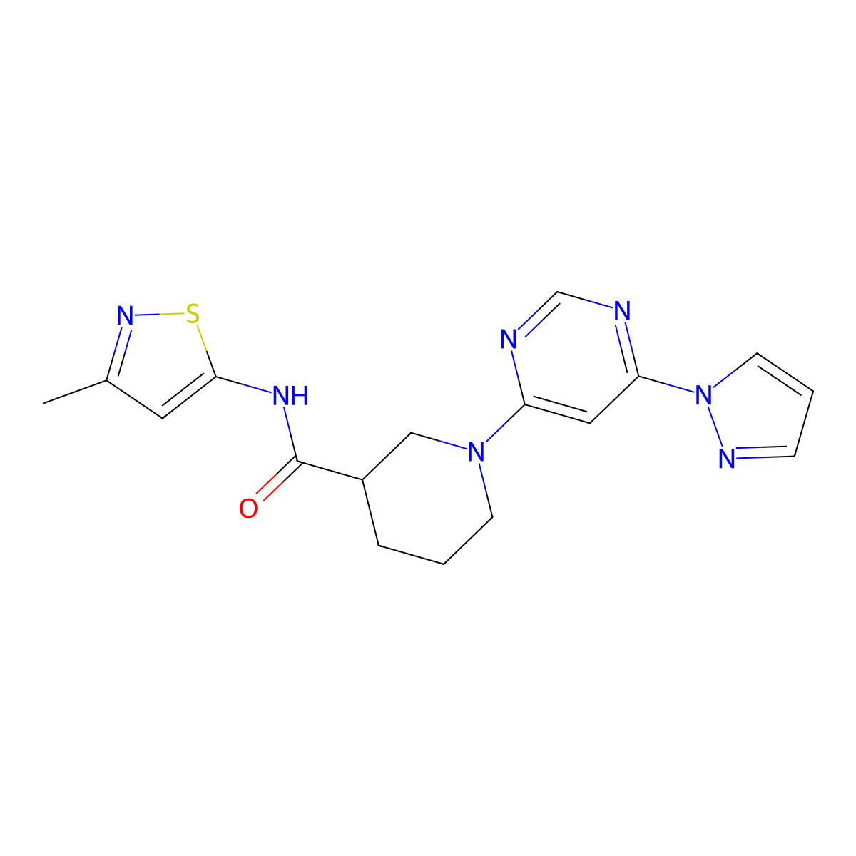 N-(3-methyl-1,2-thiazol-5-yl)-1-[6-(1H-pyrazol-1-yl)pyrimidin-4-yl]piperidine-3-carboxamide molecular structure, CAS 1351614-78-2