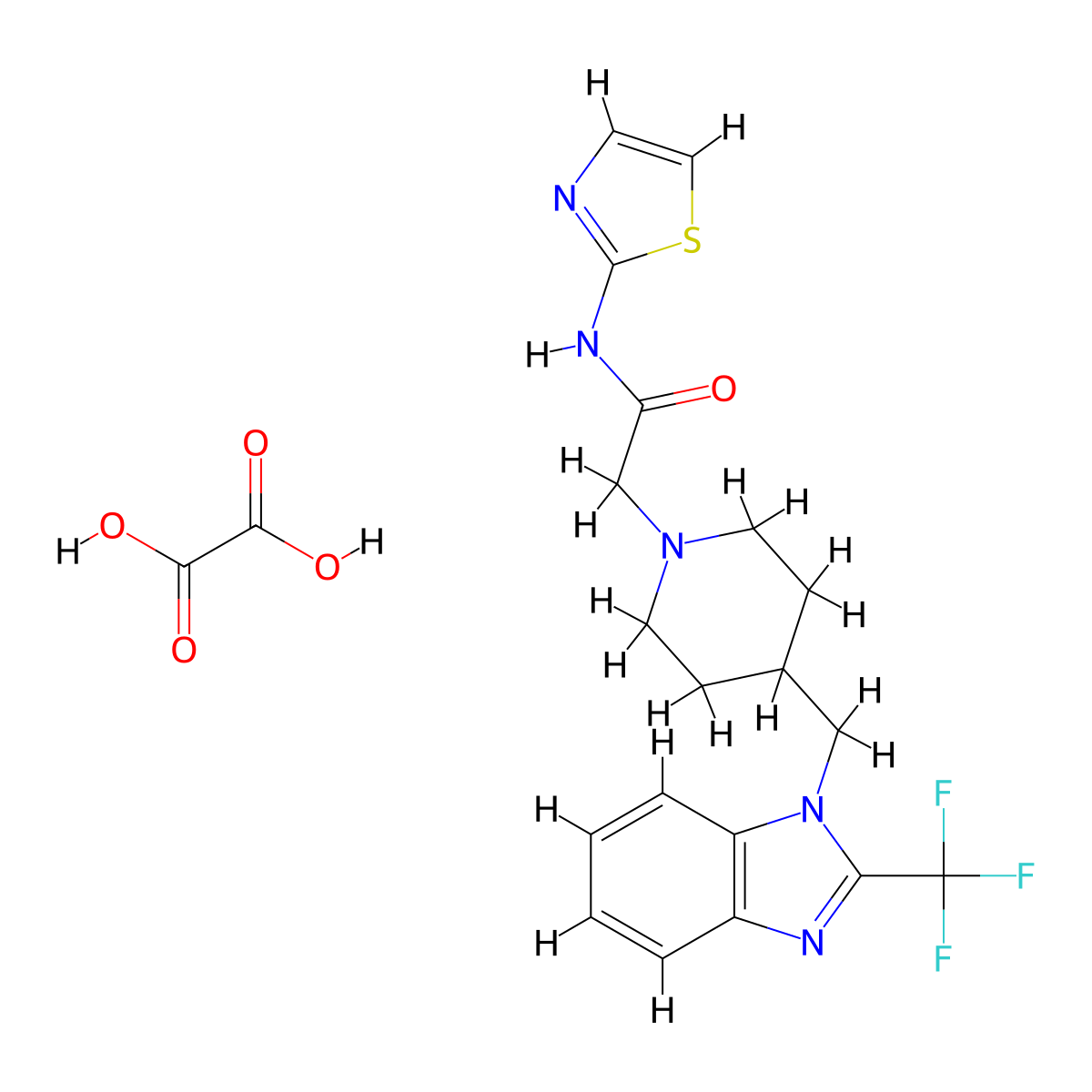 N-(thiazol-2-yl)-2-(4-((2-(trifluoromethyl)-1H-benzo[d]imidazol-1-yl)methyl)piperidin-1-yl)acetamide oxalate molecular structure, CAS 1351614-82-8