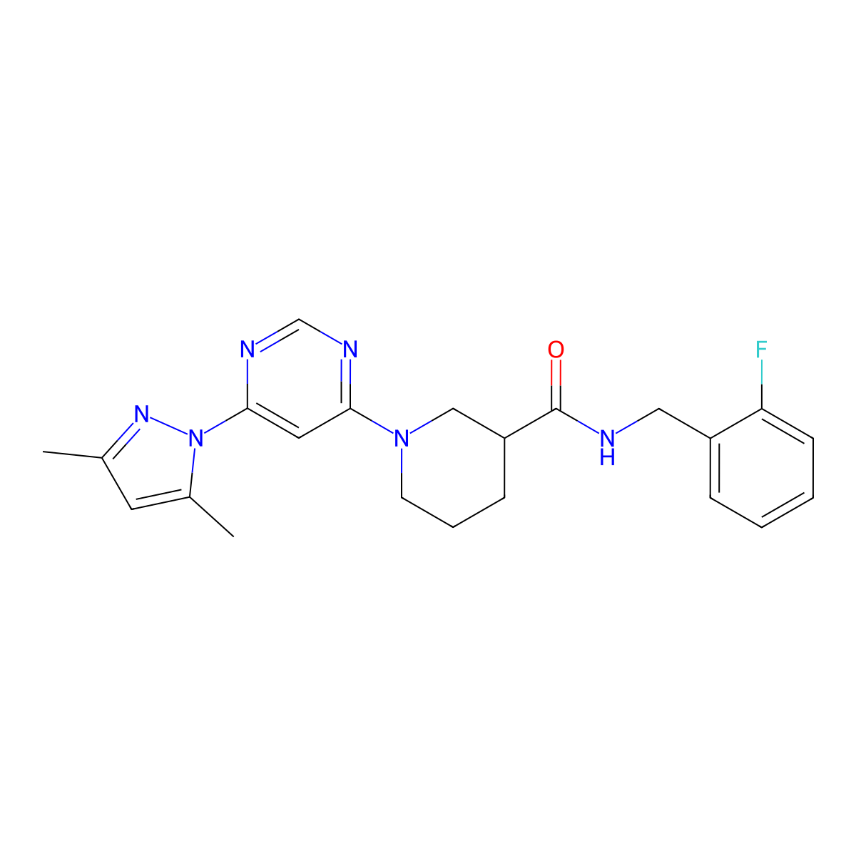 1-[6-(3,5-dimethyl-1H-pyrazol-1-yl)pyrimidin-4-yl]-N-[(2-fluorophenyl)methyl]piperidine-3-carboxamide molecular structure, CAS 1351614-97-5