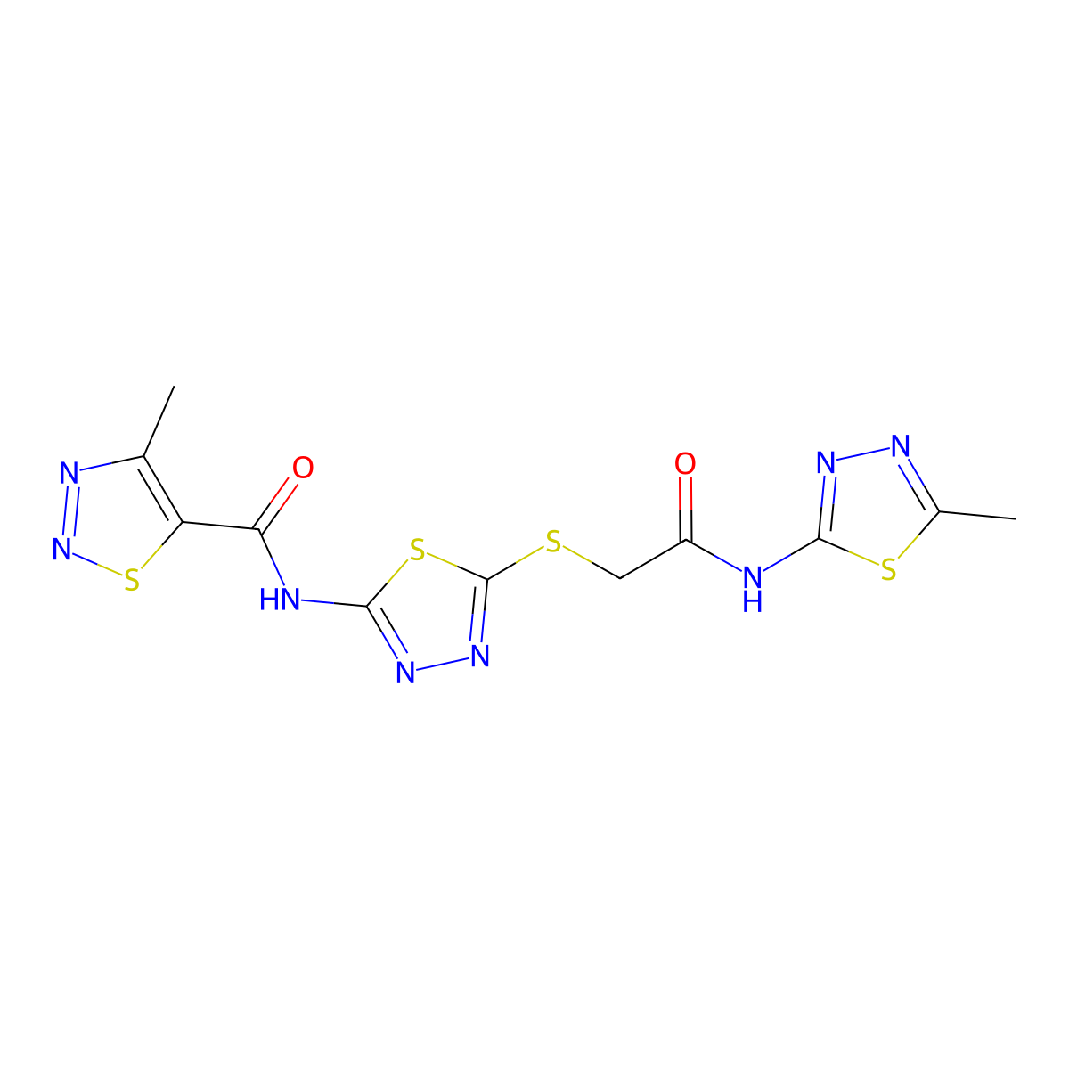 4-methyl-N-(5-((2-((5-methyl-1,3,4-thiadiazol-2-yl)amino)-2-oxoethyl)thio)-1,3,4-thiadiazol-2-yl)-1,2,3-thiadiazole-5-carboxamide molecular structure, CAS 1351615-04-7