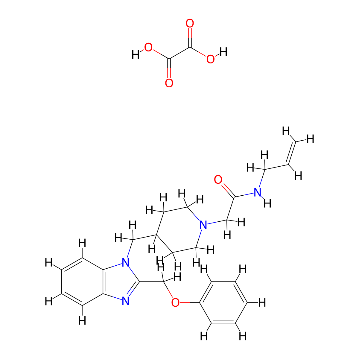 N-allyl-2-(4-((2-(phenoxymethyl)-1H-benzo[d]imidazol-1-yl)methyl)piperidin-1-yl)acetamide oxalate molecular structure, CAS 1351615-14-9