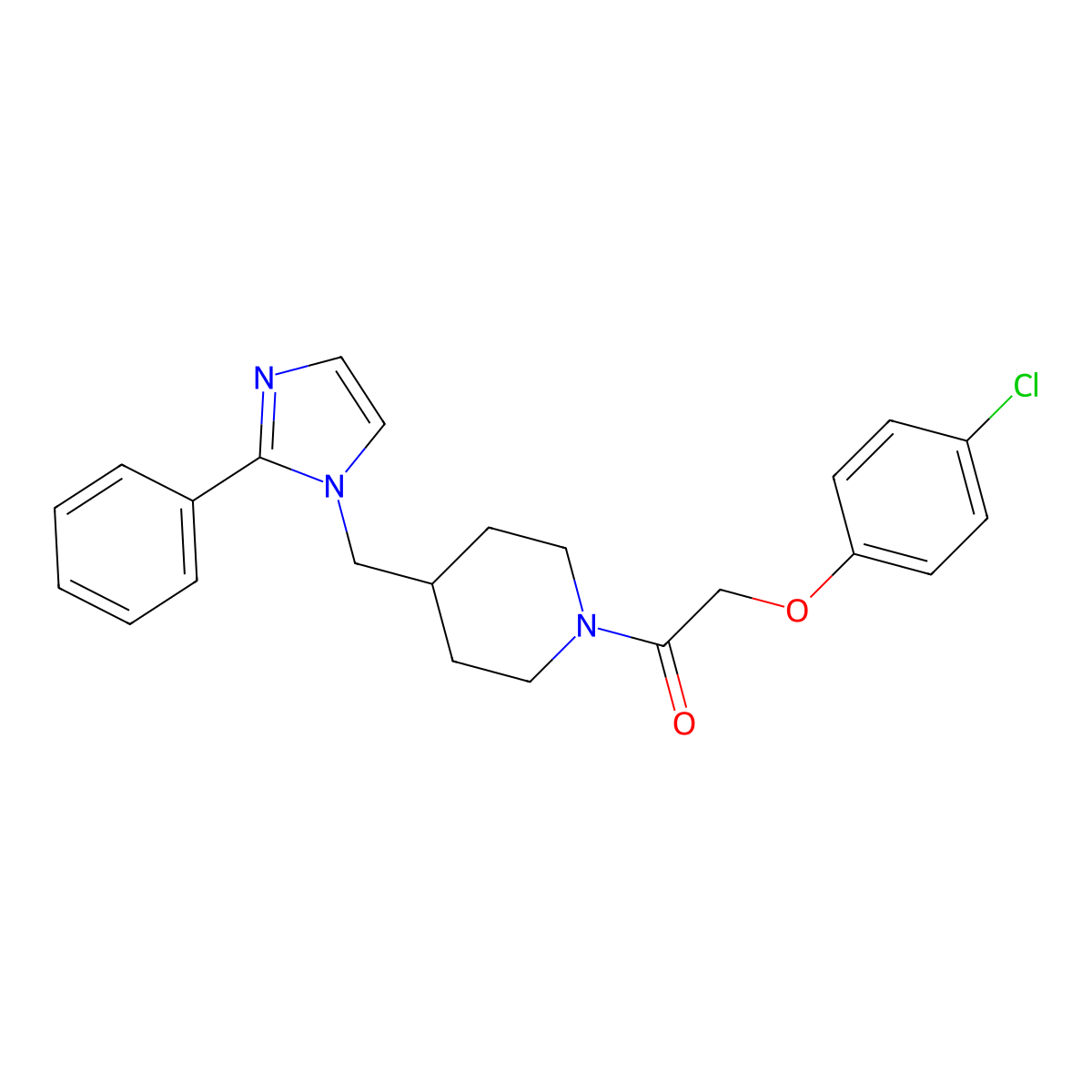 2-(4-chlorophenoxy)-1-(4-((2-phenyl-1H-imidazol-1-yl)methyl)piperidin-1-yl)ethanone molecular structure, CAS 1351615-16-1