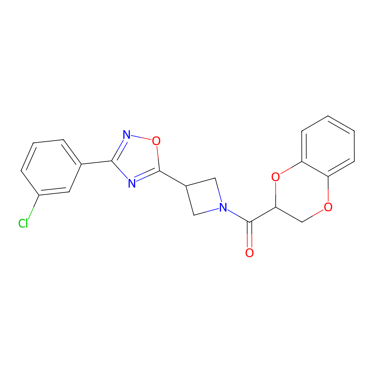 (3-(3-(3-Chlorophenyl)-1,2,4-oxadiazol-5-yl)azetidin-1-yl)(2,3-dihydrobenzo[b][1,4]dioxin-2-yl)methanone molecular structure, CAS 1351615-20-7