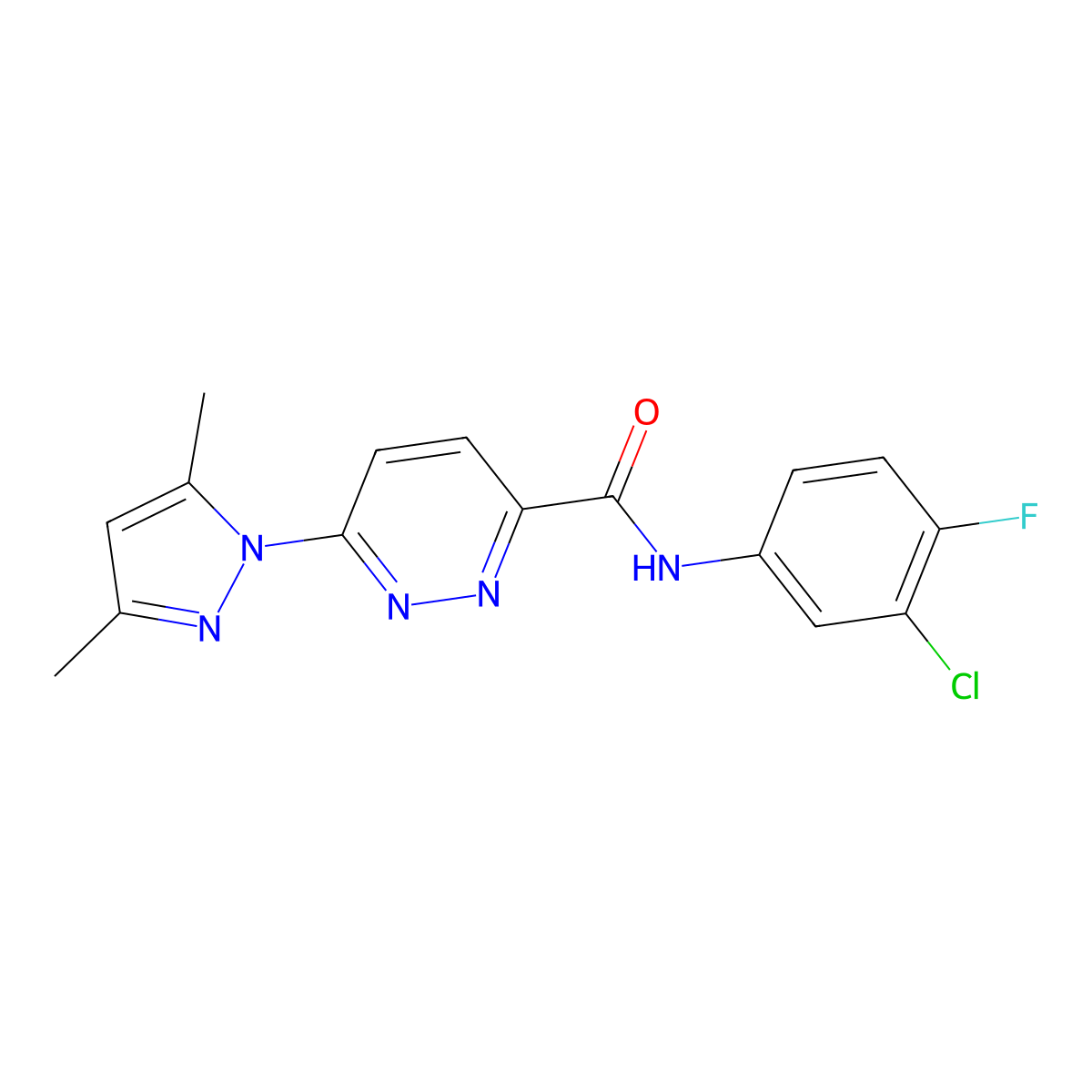 N-(3-chloro-4-fluorophenyl)-6-(3,5-dimethyl-1H-pyrazol-1-yl)pyridazine-3-carboxamide molecular structure, CAS 1351615-22-9