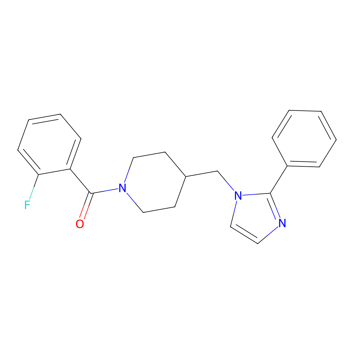 (2-fluorophenyl)(4-((2-phenyl-1H-imidazol-1-yl)methyl)piperidin-1-yl)methanone molecular structure, CAS 1351615-23-0