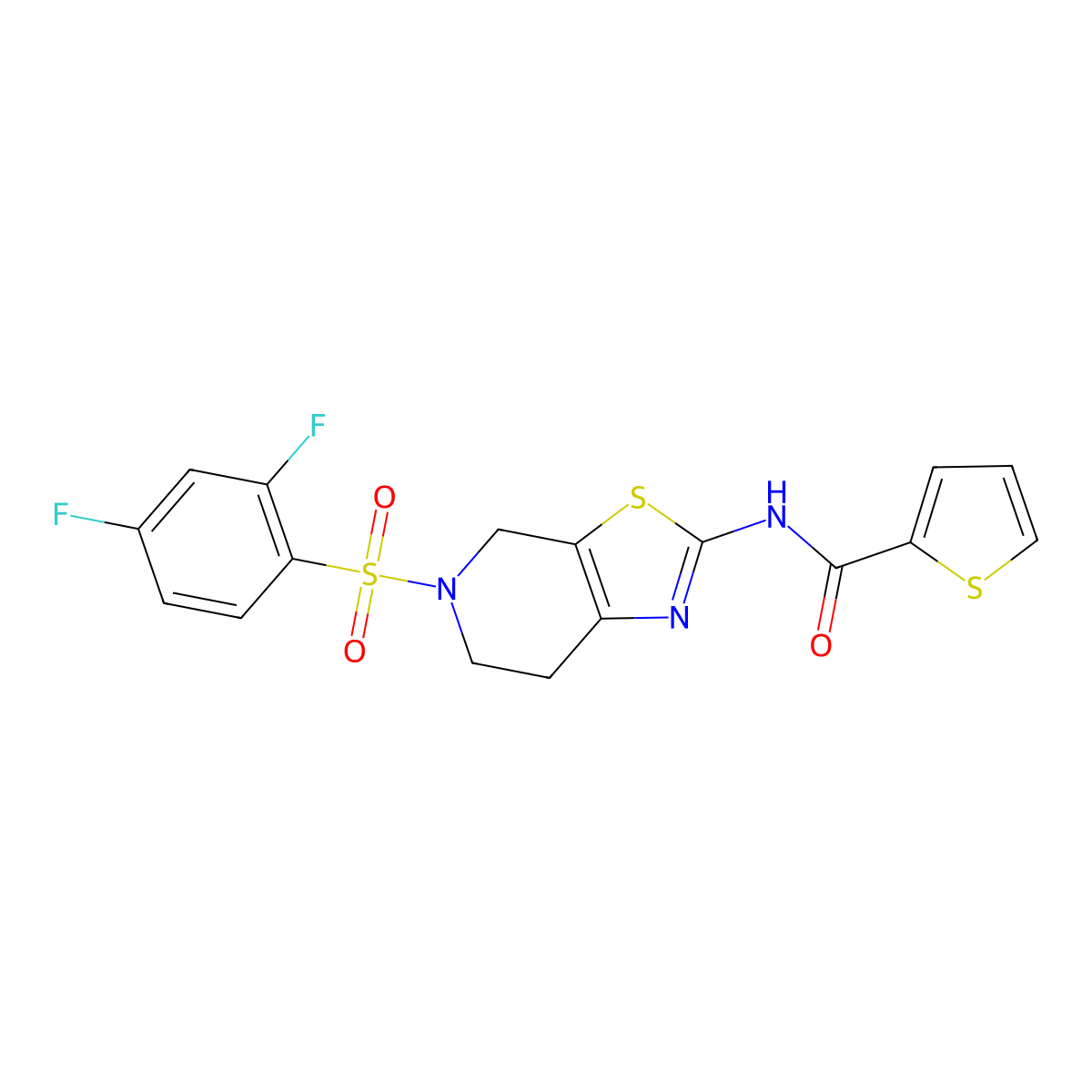 N-(5-((2,4-difluorophenyl)sulfonyl)-4,5,6,7-tetrahydrothiazolo[5,4-c]pyridin-2-yl)thiophene-2-carboxamide molecular structure, CAS 1351615-24-1