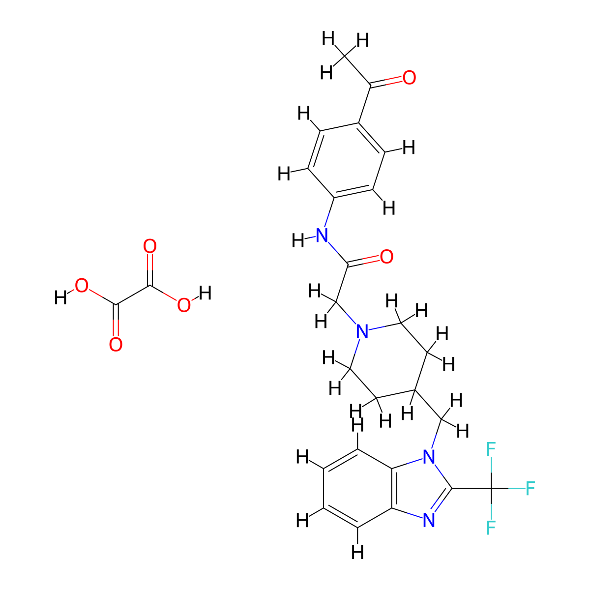 N-(4-acetylphenyl)-2-(4-((2-(trifluoromethyl)-1H-benzo[d]imidazol-1-yl)methyl)piperidin-1-yl)acetamide oxalate molecular structure, CAS 1351615-25-2