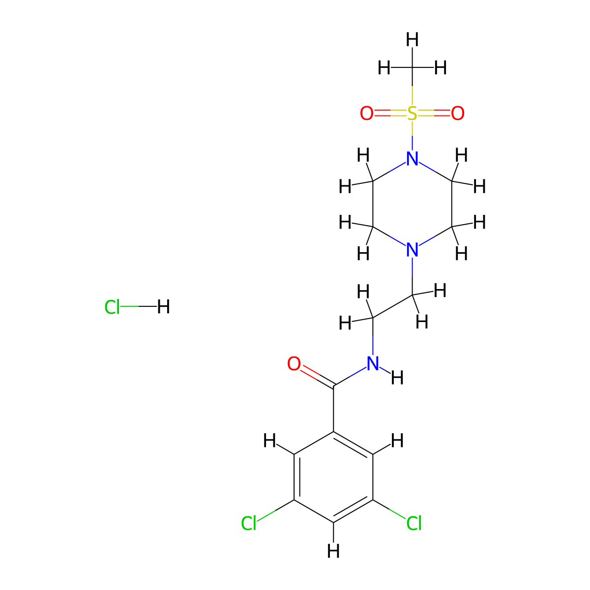 3,5-dichloro-N-(2-(4-(methylsulfonyl)piperazin-1-yl)ethyl)benzamide hydrochloride molecular structure, CAS 1351615-27-4