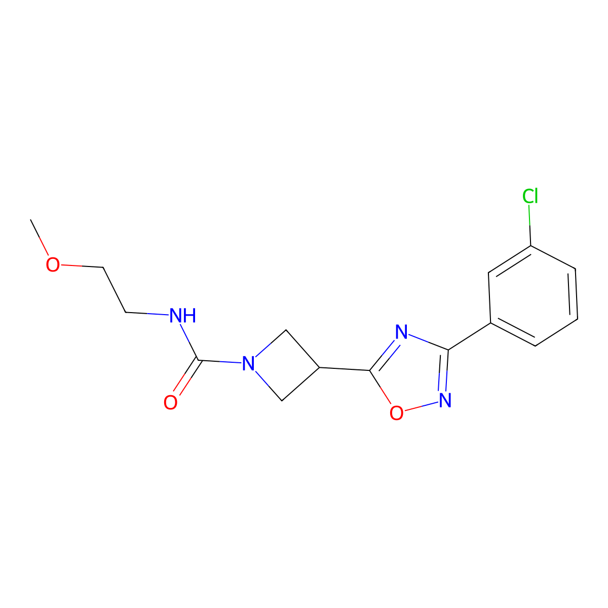 3-[3-(3-chlorophenyl)-1,2,4-oxadiazol-5-yl]-N-(2-methoxyethyl)azetidine-1-carboxamide molecular structure, CAS 1351615-31-0