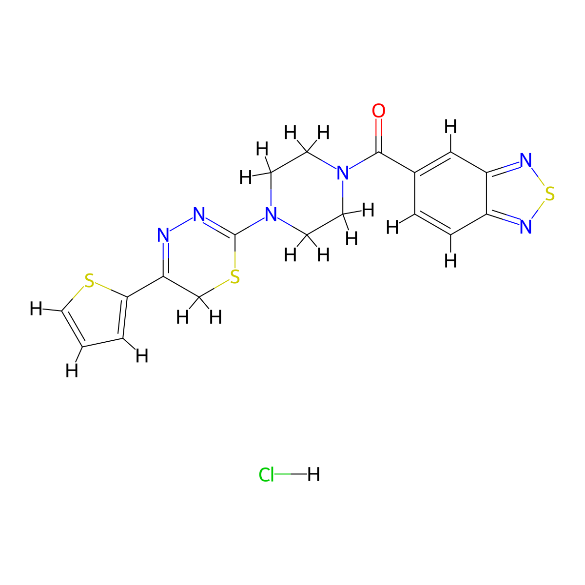 benzo[c][1,2,5]thiadiazol-5-yl(4-(5-(thiophen-2-yl)-6H-1,3,4-thiadiazin-2-yl)piperazin-1-yl)methanone hydrochloride molecular structure, CAS 1351615-34-3