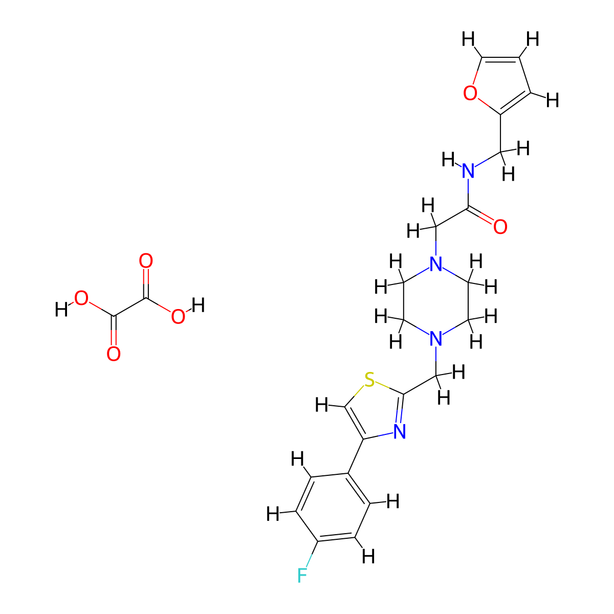 2-(4-((4-(4-fluorophenyl)thiazol-2-yl)methyl)piperazin-1-yl)-N-(furan-2-ylmethyl)acetamide oxalate molecular structure, CAS 1351615-42-3