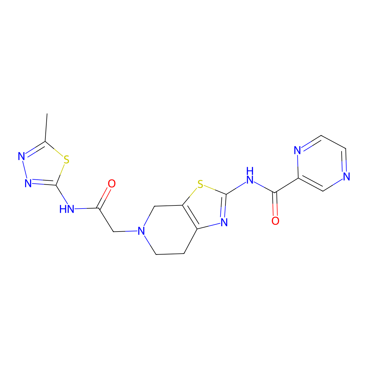 N-(5-(2-((5-methyl-1,3,4-thiadiazol-2-yl)amino)-2-oxoethyl)-4,5,6,7-tetrahydrothiazolo[5,4-c]pyridin-2-yl)pyrazine-2-carboxamide molecular structure, CAS 1351615-46-7