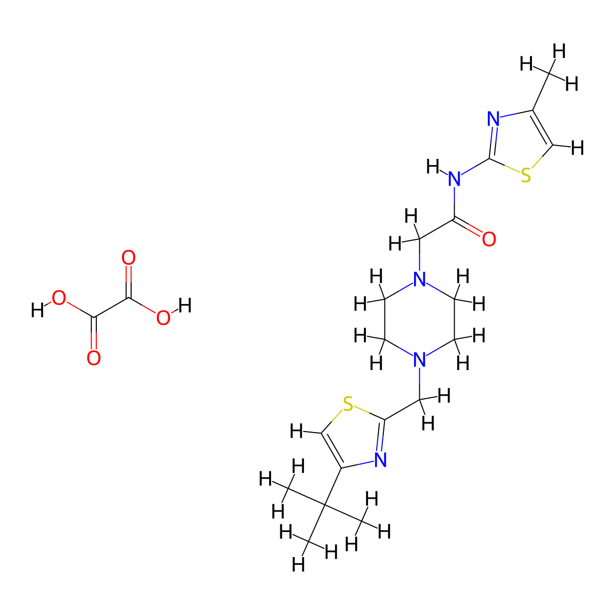 2-(4-((4-(tert-butyl)thiazol-2-yl)methyl)piperazin-1-yl)-N-(4-methylthiazol-2-yl)acetamide oxalate molecular structure, CAS 1351615-47-8