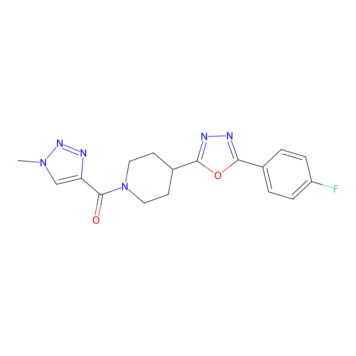(4-(5-(4-fluorophenyl)-1,3,4-oxadiazol-2-yl)piperidin-1-yl)(1-methyl-1H-1,2,3-triazol-4-yl)methanone molecular structure, CAS 1351615-49-0