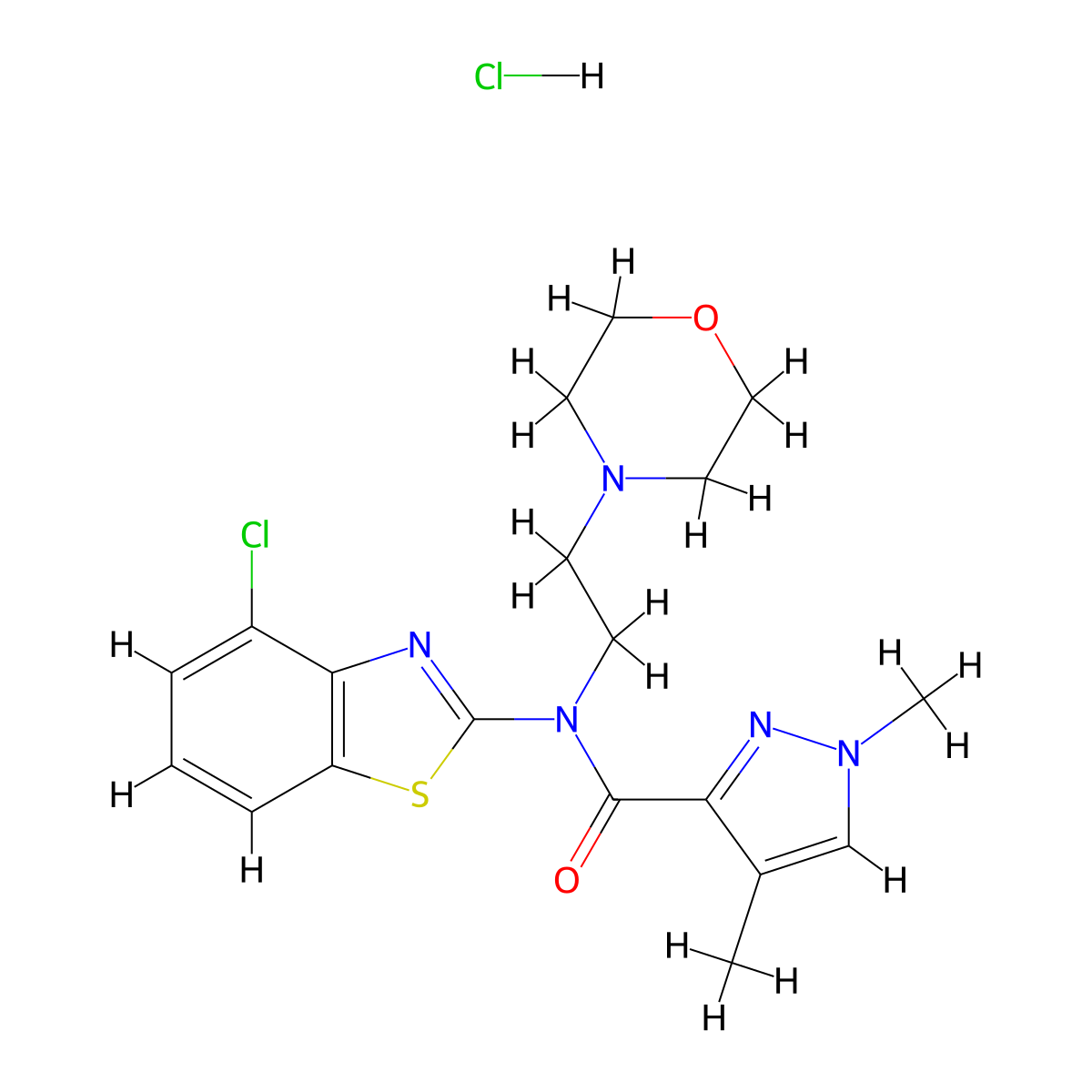 N-(4-chlorobenzo[d]thiazol-2-yl)-1,4-dimethyl-N-(2-morpholinoethyl)-1H-pyrazole-3-carboxamide hydrochloride molecular structure, CAS 1351615-50-3