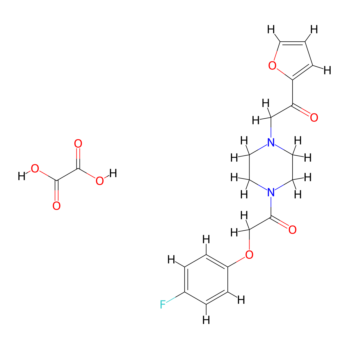 2-(4-Fluorophenoxy)-1-(4-(2-(furan-2-yl)-2-oxoethyl)piperazin-1-yl)ethanone oxalate molecular structure, CAS 1351615-53-6
