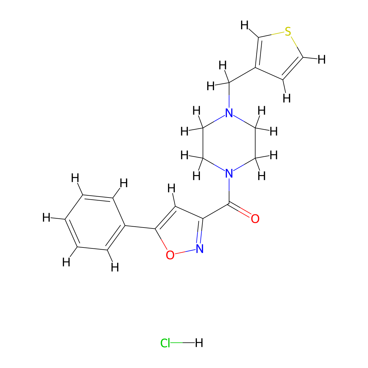 (5-Phenylisoxazol-3-yl)(4-(thiophen-3-ylmethyl)piperazin-1-yl)methanone hydrochloride molecular structure, CAS 1351615-55-8