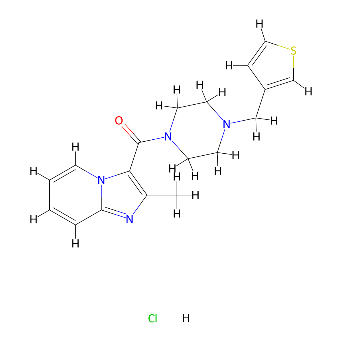 (2-Methylimidazo[1,2-a]pyridin-3-yl)(4-(thiophen-3-ylmethyl)piperazin-1-yl)methanone hydrochloride molecular structure, CAS 1351615-62-7