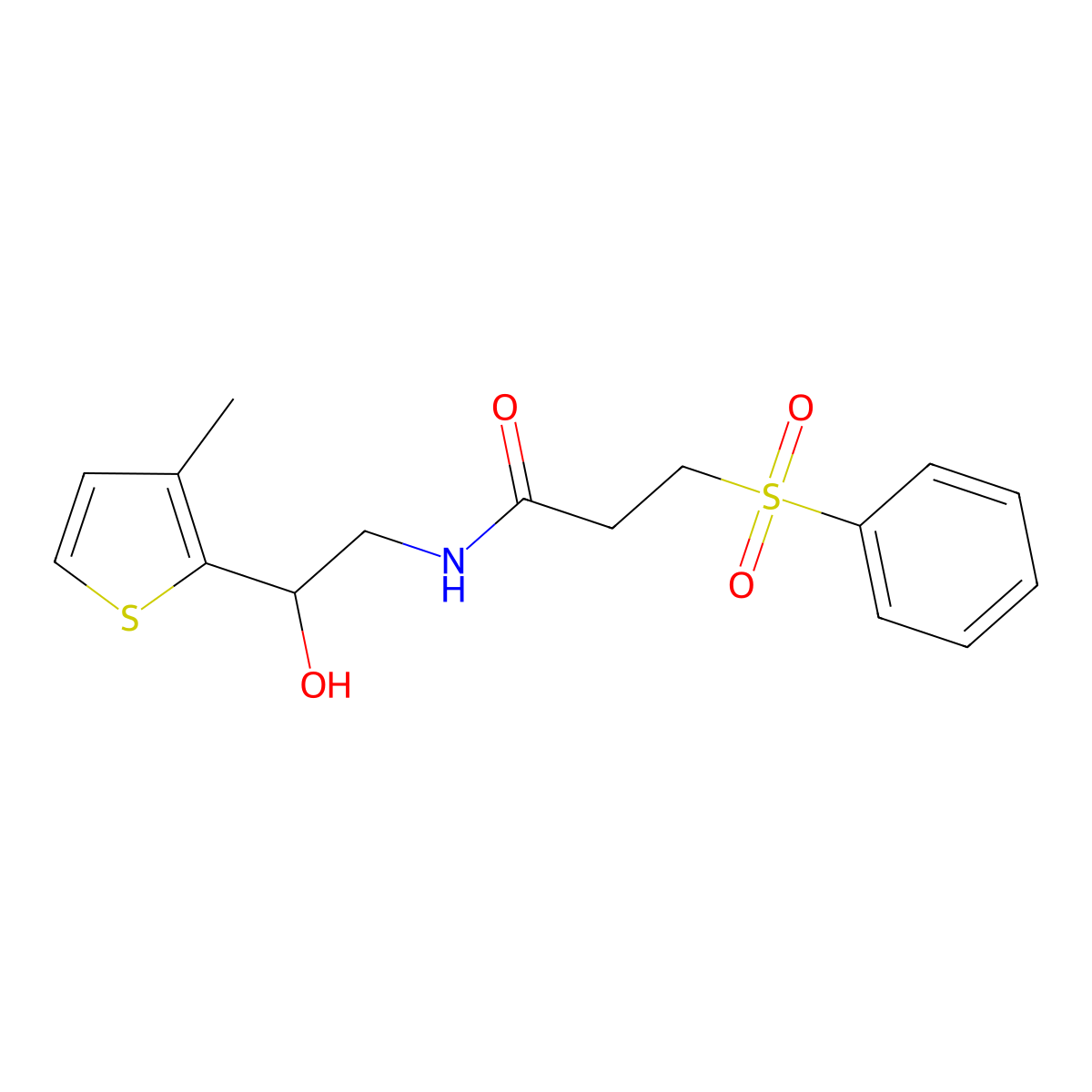 N-(2-hydroxy-2-(3-methylthiophen-2-yl)ethyl)-3-(phenylsulfonyl)propanamide molecular structure, CAS 1351615-65-0