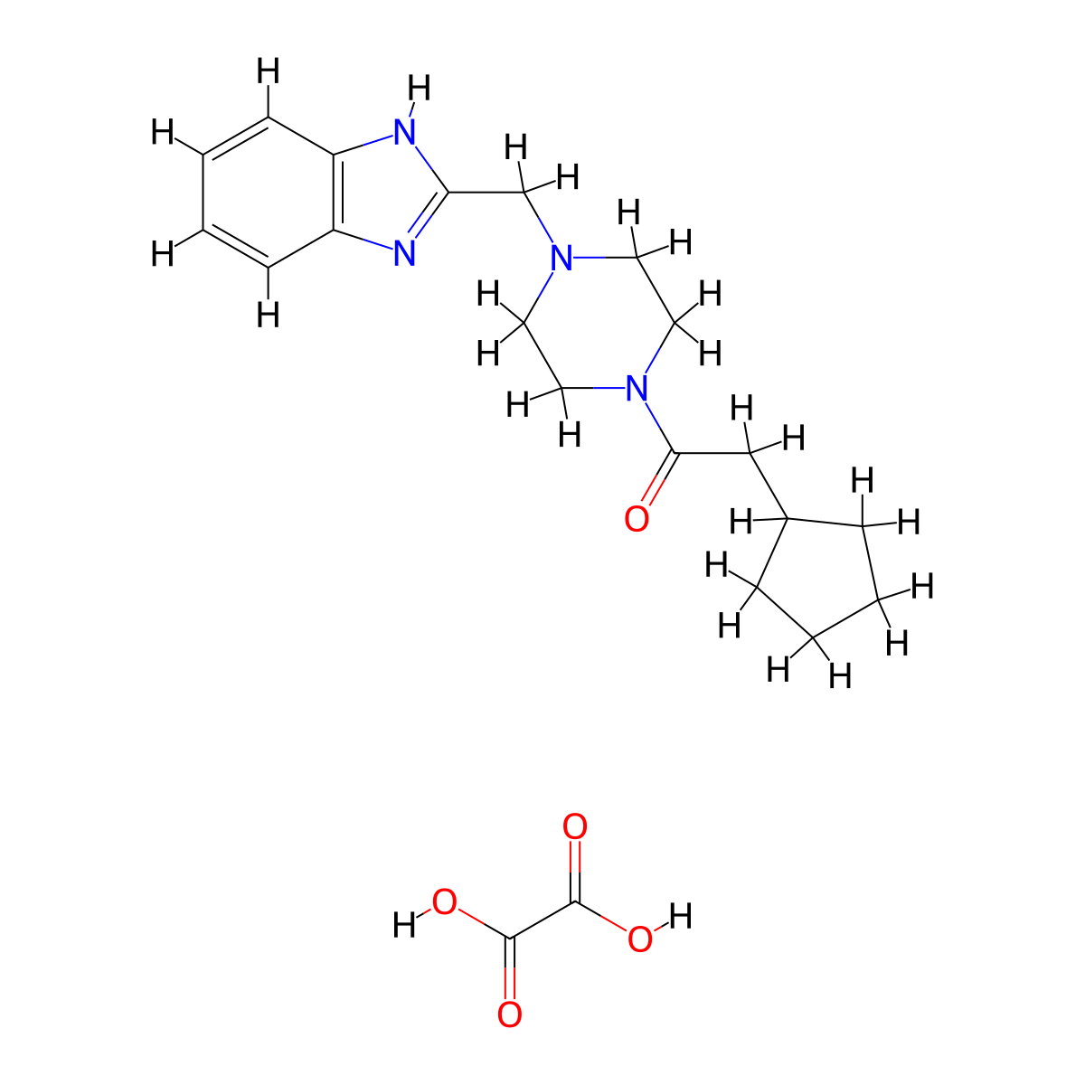 1-(4-((1H-benzo[d]imidazol-2-yl)methyl)piperazin-1-yl)-2-cyclopentylethanone oxalate molecular structure, CAS 1351615-66-1