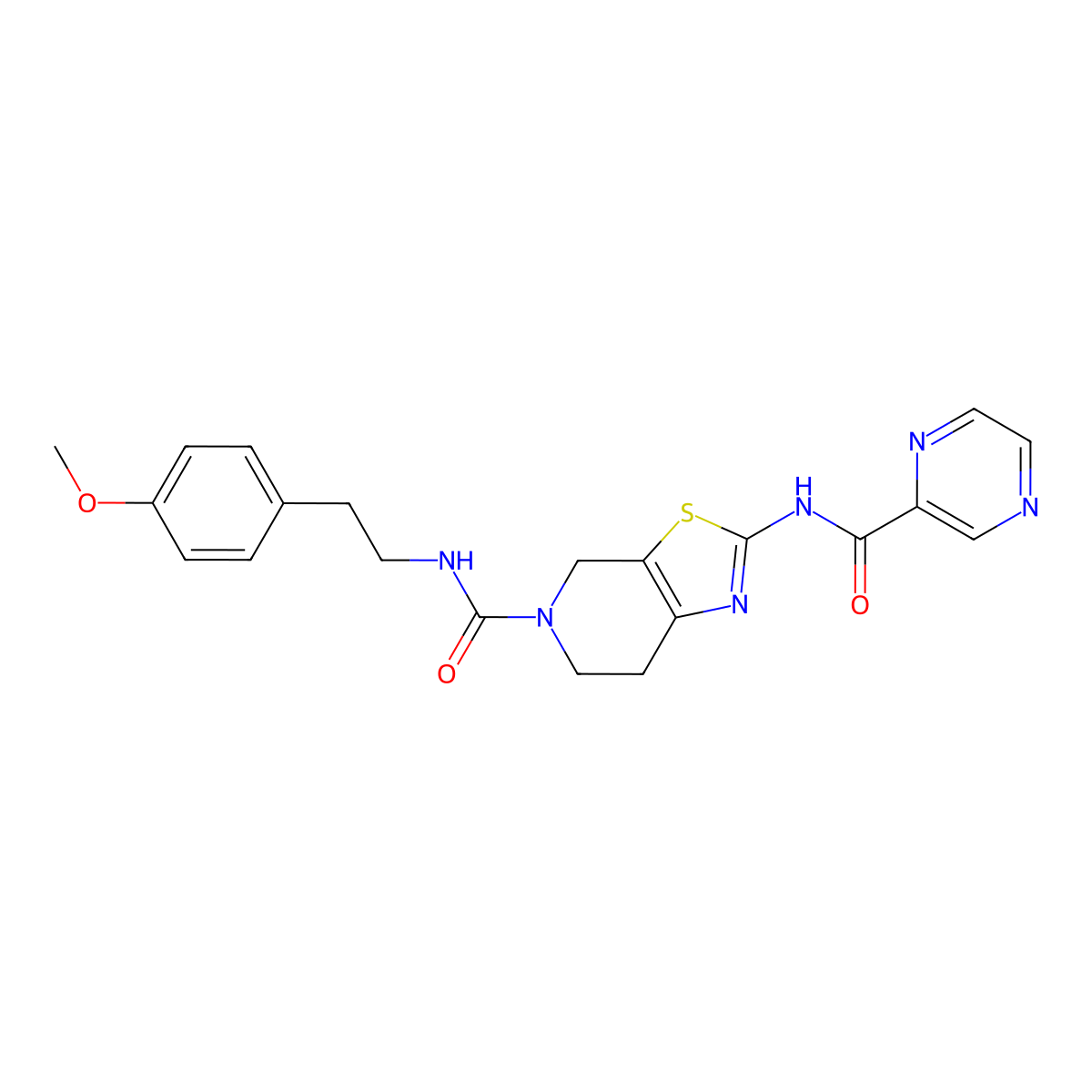 N-(4-methoxyphenethyl)-2-(pyrazine-2-carboxamido)-6,7-dihydrothiazolo[5,4-c]pyridine-5(4H)-carboxamide molecular structure, CAS 1351615-67-2
