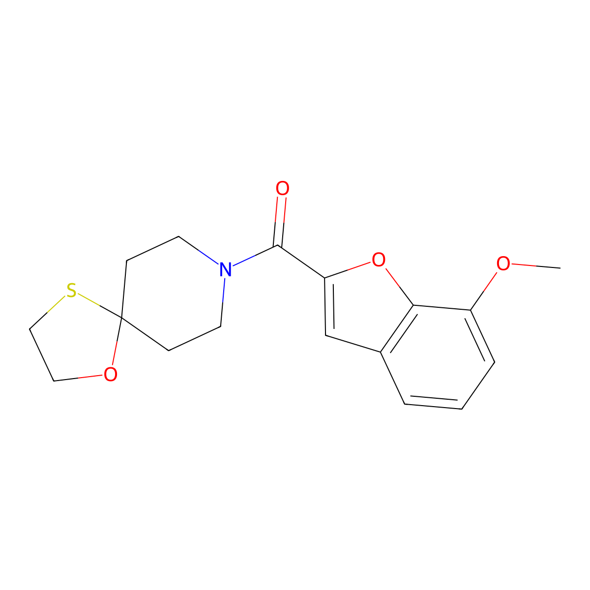 (7-Methoxybenzofuran-2-yl)(1-oxa-4-thia-8-azaspiro[4.5]decan-8-yl)methanone molecular structure, CAS 1351615-70-7