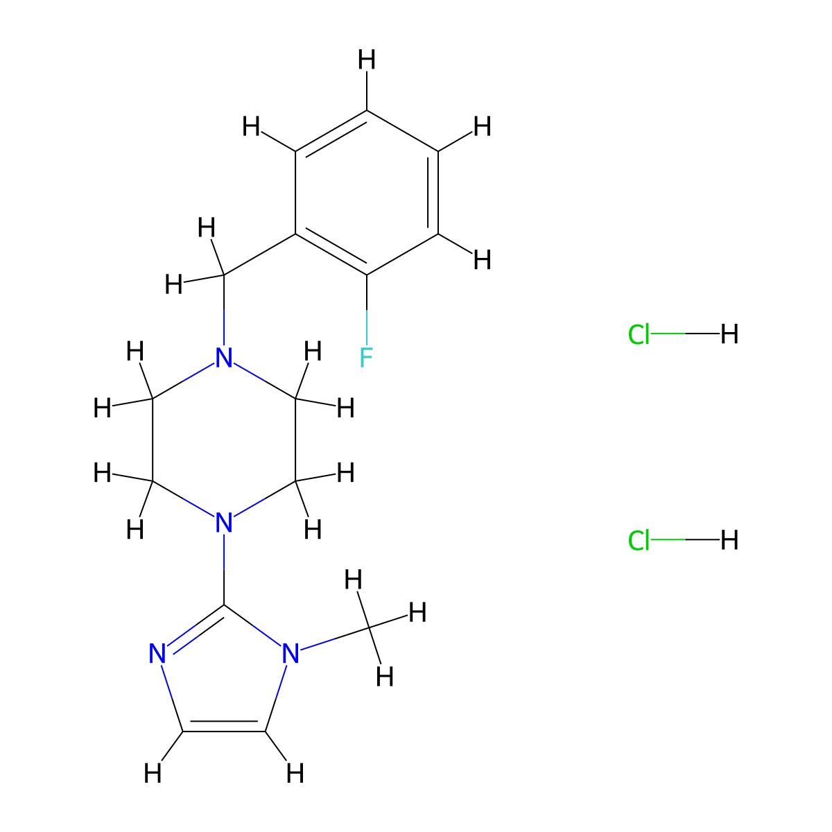 1-(2-fluorobenzyl)-4-(1-methyl-1H-imidazol-2-yl)piperazine dihydrochloride molecular structure, CAS 1351615-72-9