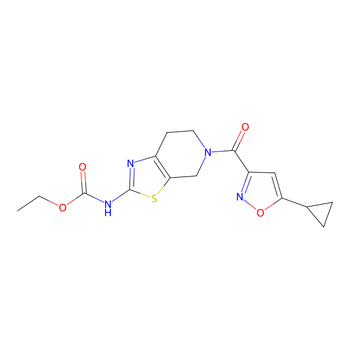 Ethyl (5-(5-cyclopropylisoxazole-3-carbonyl)-4,5,6,7-tetrahydrothiazolo[5,4-c]pyridin-2-yl)carbamate molecular structure, CAS 1351615-73-0