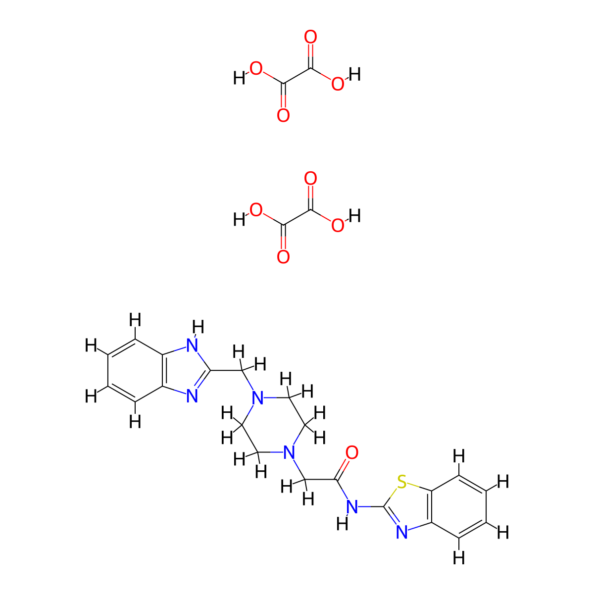 2-(4-((1H-benzo[d]imidazol-2-yl)methyl)piperazin-1-yl)-N-(benzo[d]thiazol-2-yl)acetamide dioxalate molecular structure, CAS 1351615-74-1