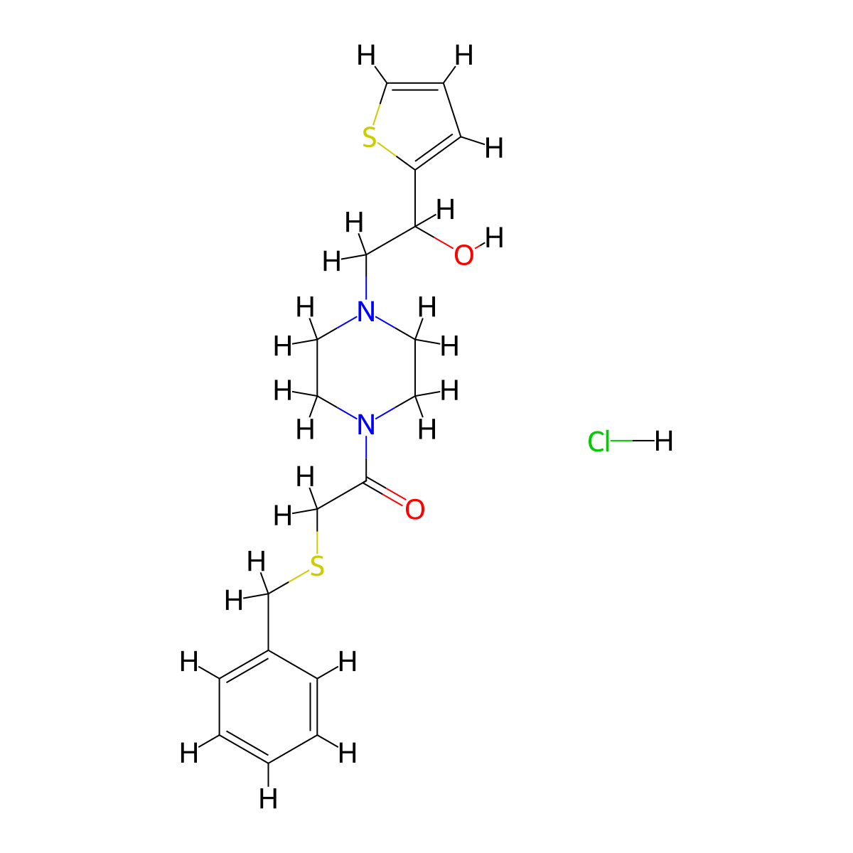 2-(Benzylthio)-1-(4-(2-hydroxy-2-(thiophen-2-yl)ethyl)piperazin-1-yl)ethanone hydrochloride molecular structure, CAS 1351615-76-3