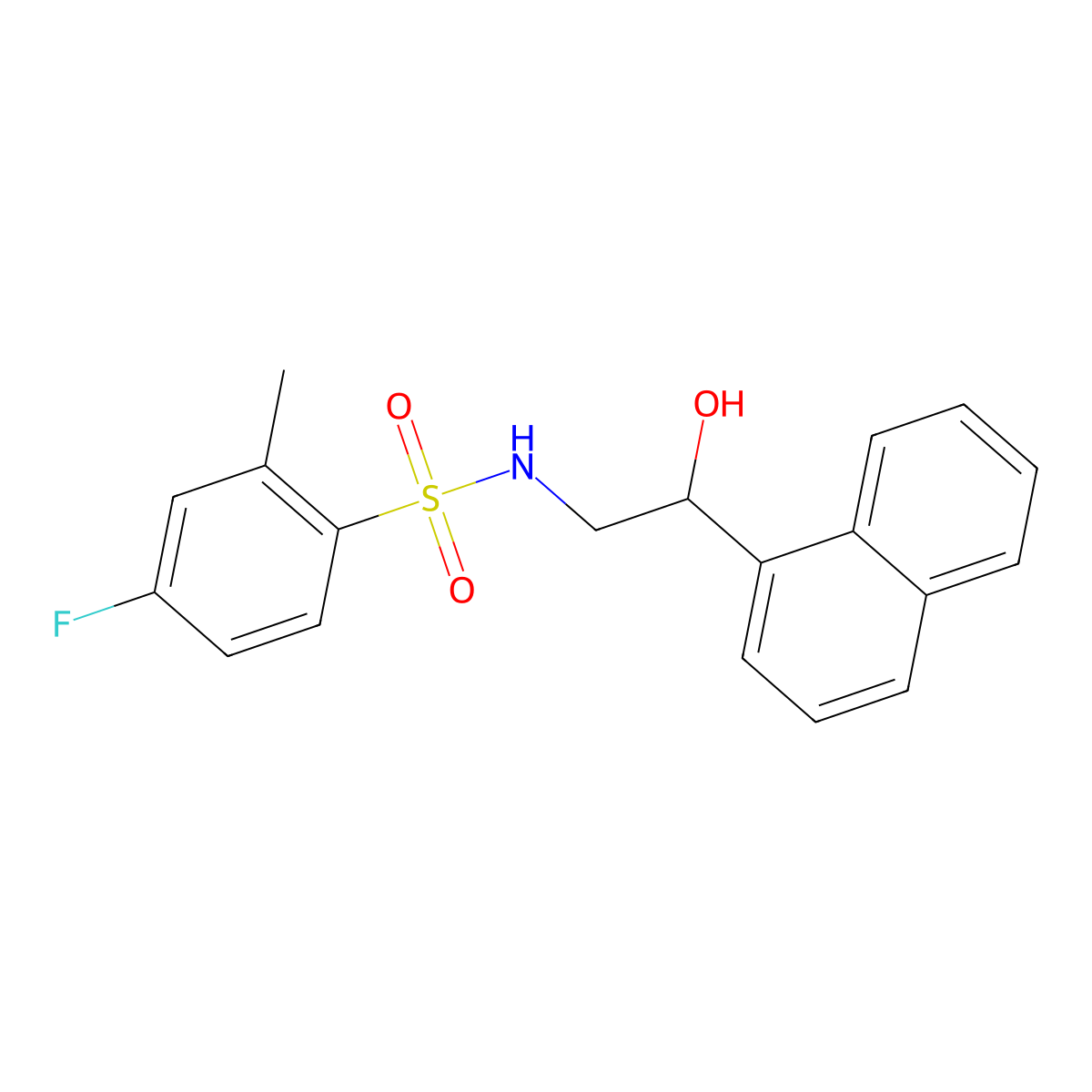 4-fluoro-N-(2-hydroxy-2-(naphthalen-1-yl)ethyl)-2-methylbenzenesulfonamide molecular structure, CAS 1351615-79-6