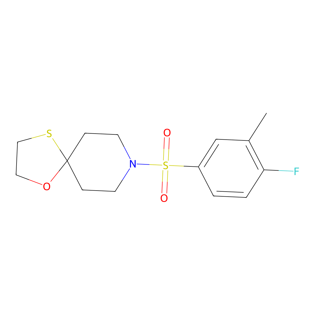 8-((4-Fluoro-3-methylphenyl)sulfonyl)-1-oxa-4-thia-8-azaspiro[4.5]decane molecular structure, CAS 1351615-82-1