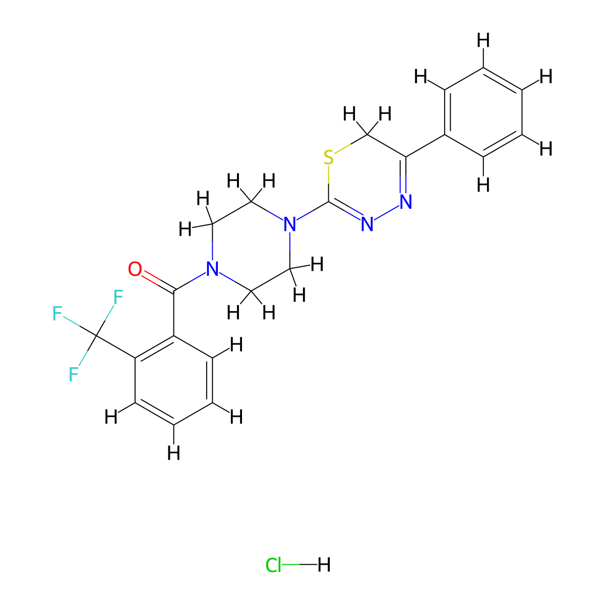 (4-(5-phenyl-6H-1,3,4-thiadiazin-2-yl)piperazin-1-yl)(2-(trifluoromethyl)phenyl)methanone hydrochloride molecular structure, CAS 1351615-83-2